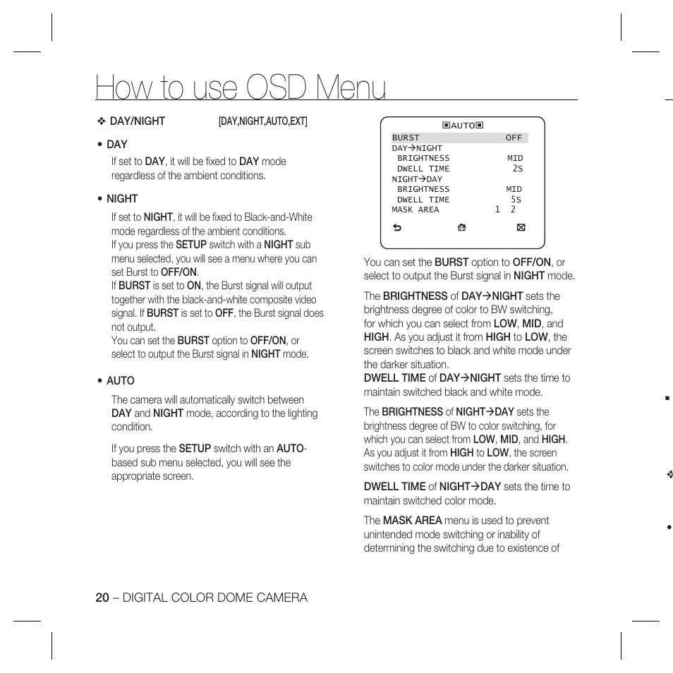 How to use osd menu | Samsung SCC-B5335 User Manual | Page 20 / 34