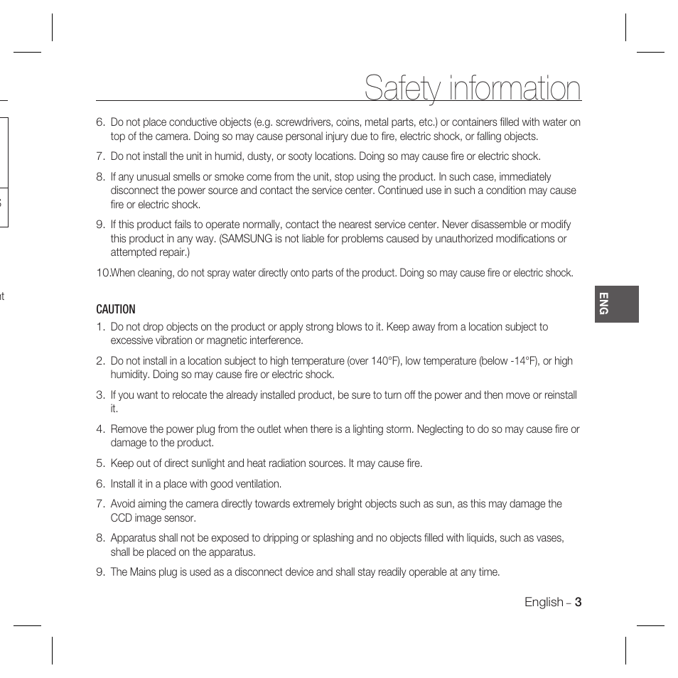 Safety information | Samsung SCC-B5335 User Manual | Page 3 / 34