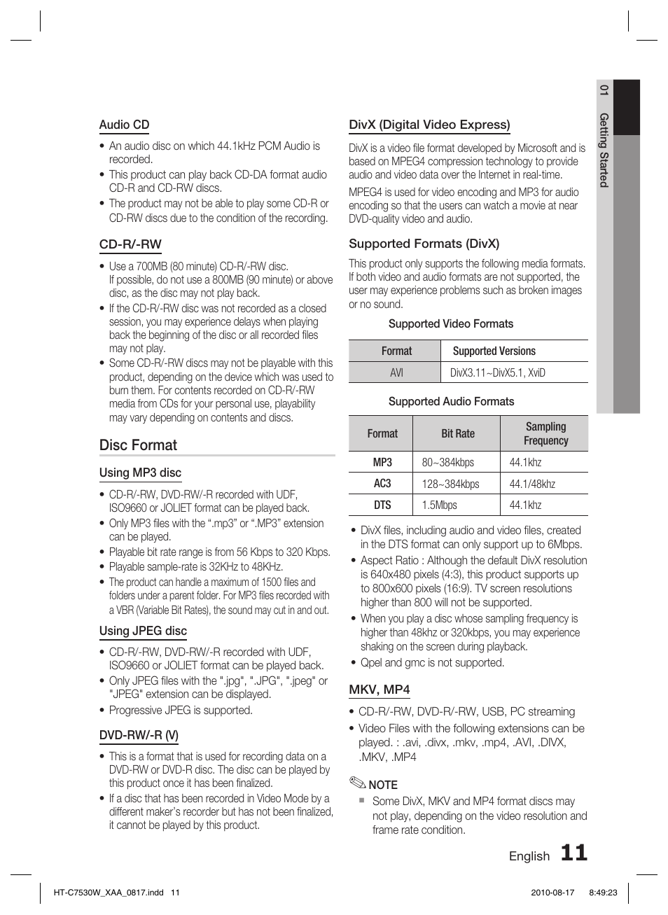 Disc format | Samsung AH68-02262R User Manual | Page 11 / 72