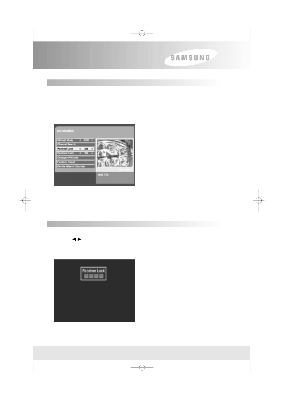 Menu operation, Parental lock, Receiver lock | Samsung SFT-503 User Manual | Page 30 / 40