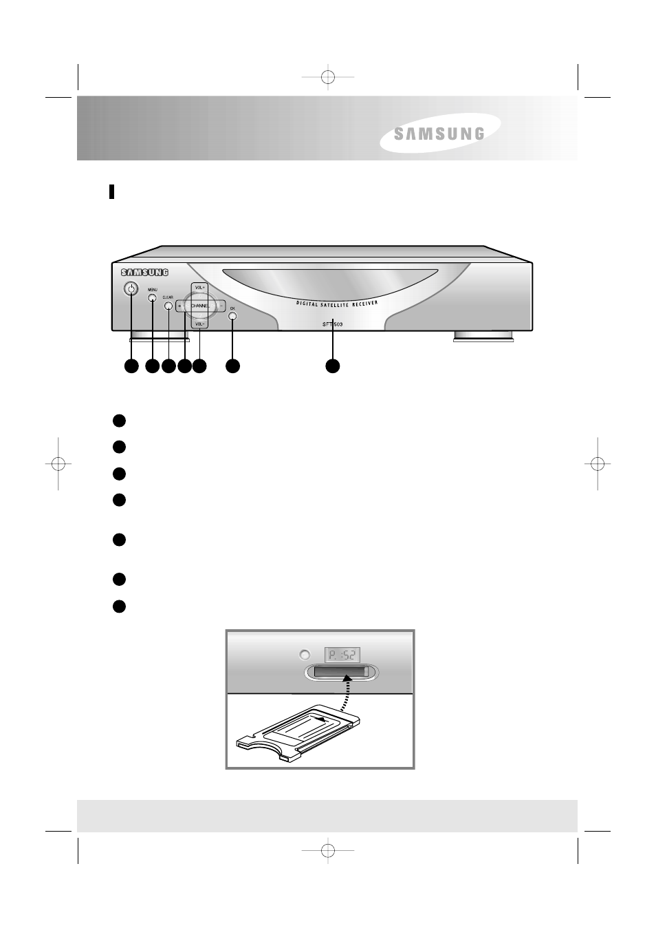 Connecting your equipment, Front panel | Samsung SFT-503 User Manual | Page 8 / 40