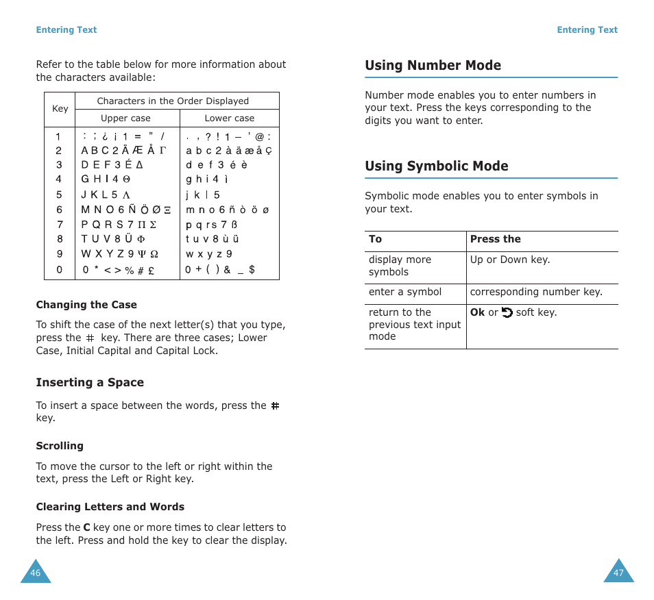 Using number mode, Using symbolic mode | Samsung SGH-X100A User Manual | Page 25 / 87