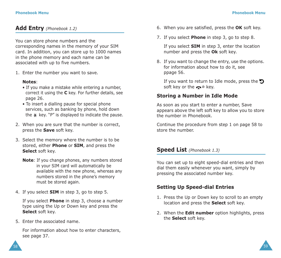 Add entry, Speed list | Samsung SGH-X100A User Manual | Page 31 / 87