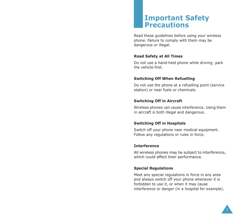 Important safety precautions | Samsung SGH-X100A User Manual | Page 5 / 87