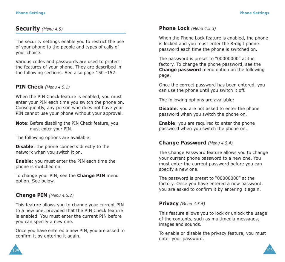 Security | Samsung SGH-X100A User Manual | Page 54 / 87
