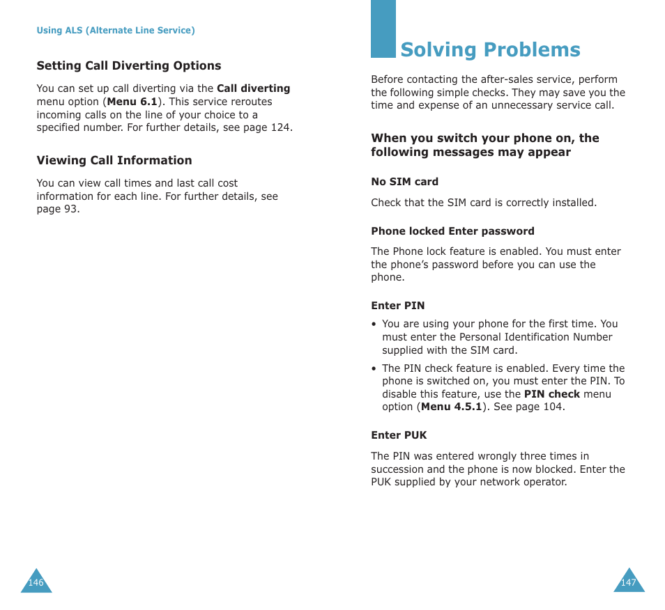 Solving problems | Samsung SGH-X100A User Manual | Page 75 / 87