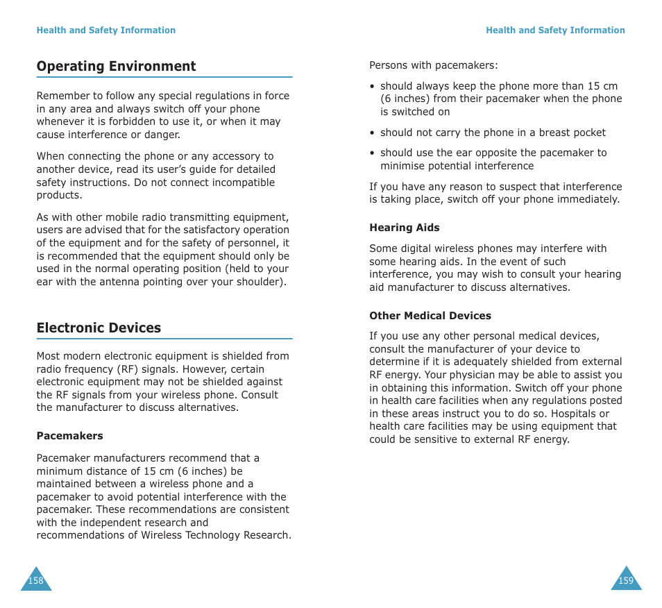 Operating environment, Electronic devices | Samsung SGH-X100A User Manual | Page 81 / 87