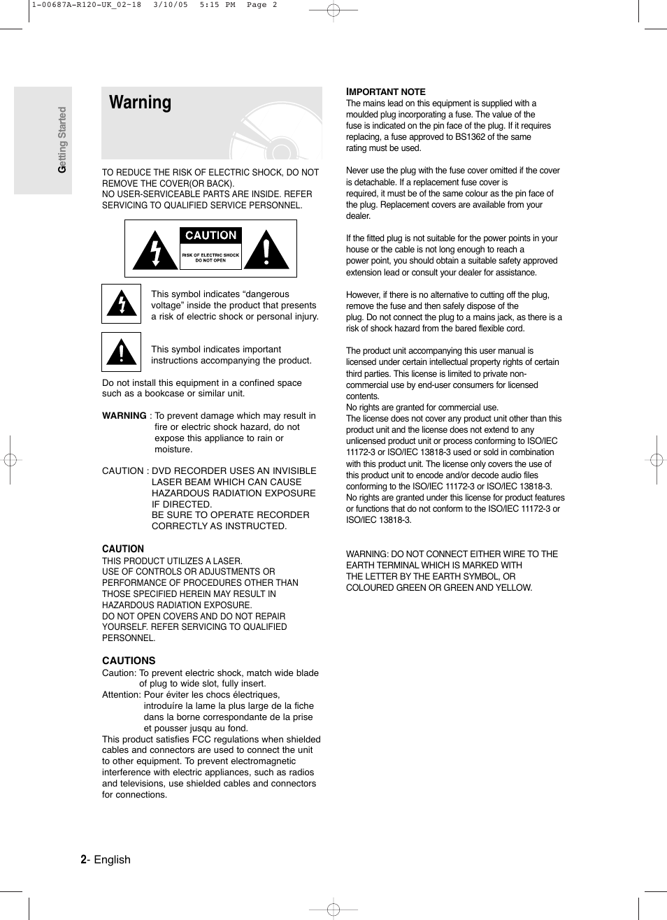Warning | Samsung DVD-R120 EN User Manual | Page 2 / 95