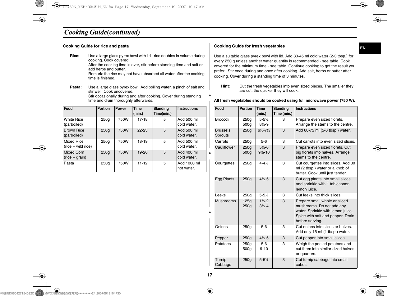 Cooking guide(continued) | Samsung G2739N User Manual | Page 17 / 24