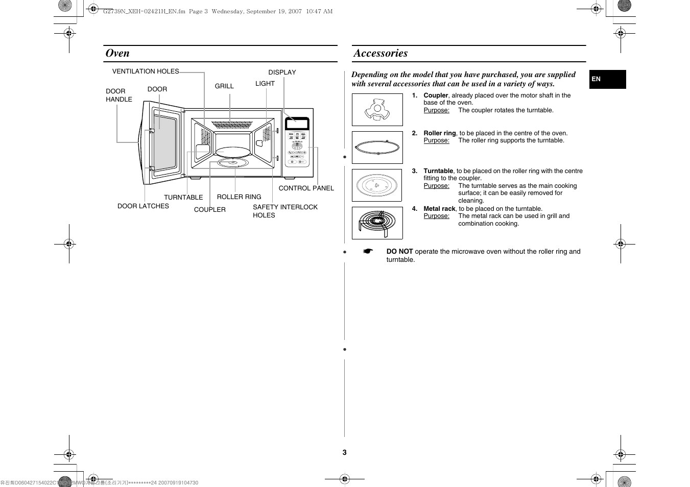 Oven, Accessories, Oven accessories | Samsung G2739N User Manual | Page 3 / 24