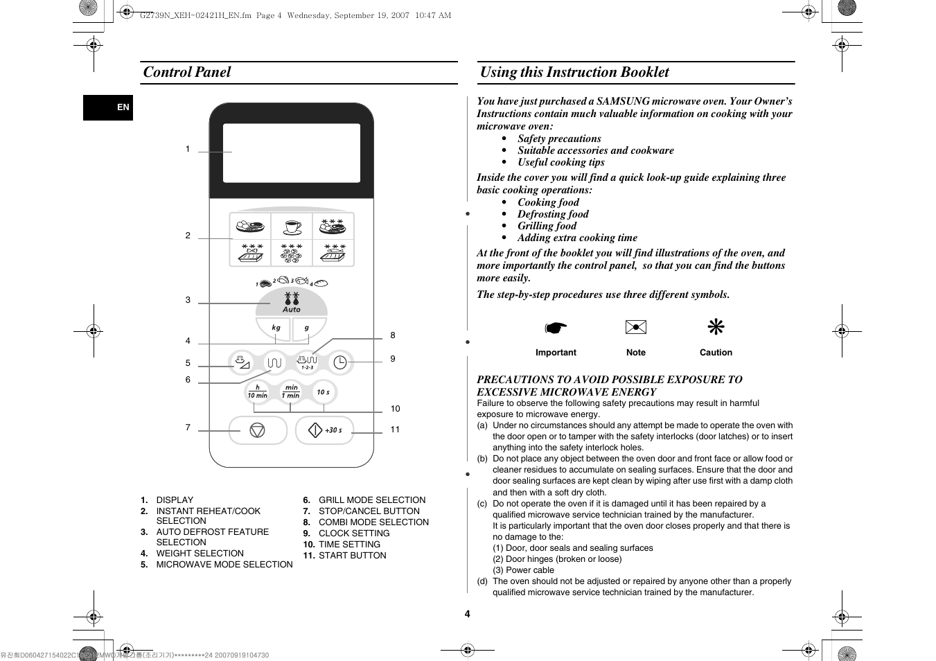 Control panel, Using this instruction booklet, Control panel using this instruction booklet | Samsung G2739N User Manual | Page 4 / 24