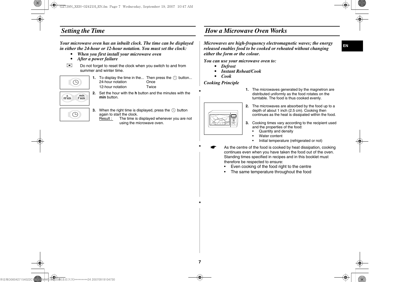 Setting the time, How a microwave oven works | Samsung G2739N User Manual | Page 7 / 24