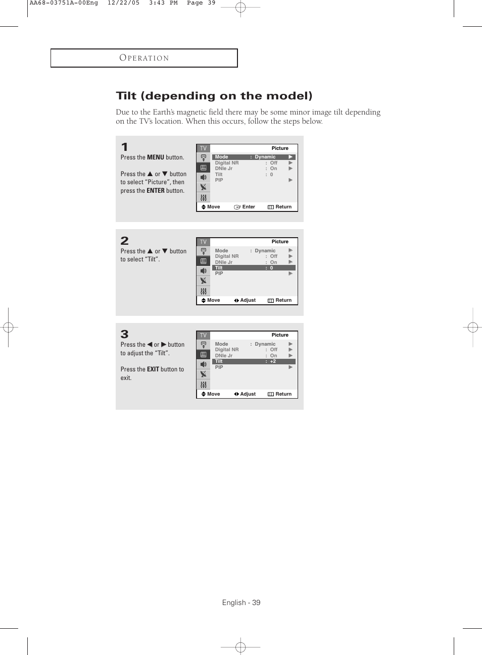 Tilt (depending on the model) | Samsung CL-21Z30 User Manual | Page 39 / 60