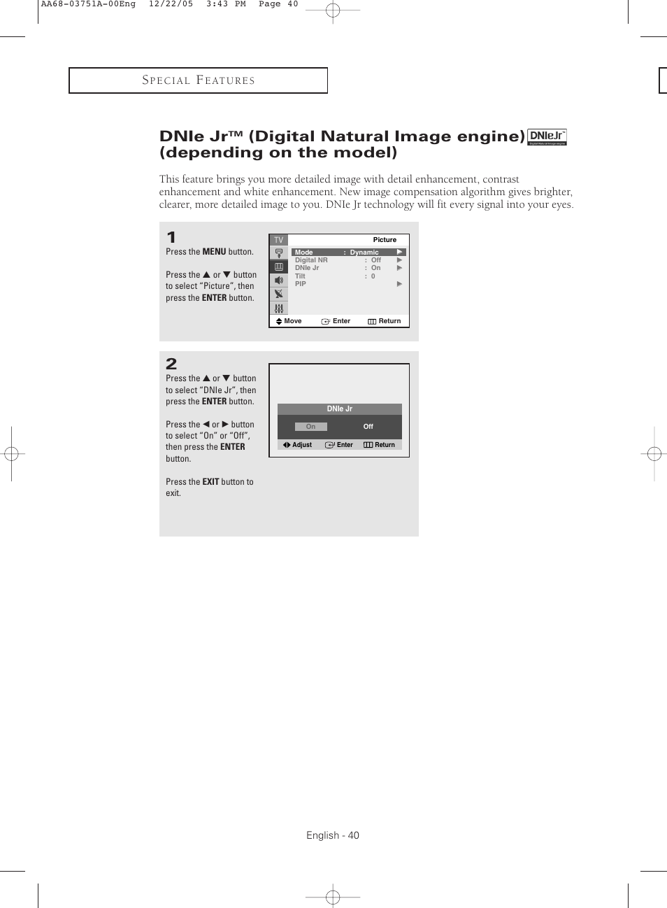 Dnie jr | Samsung CL-21Z30 User Manual | Page 40 / 60