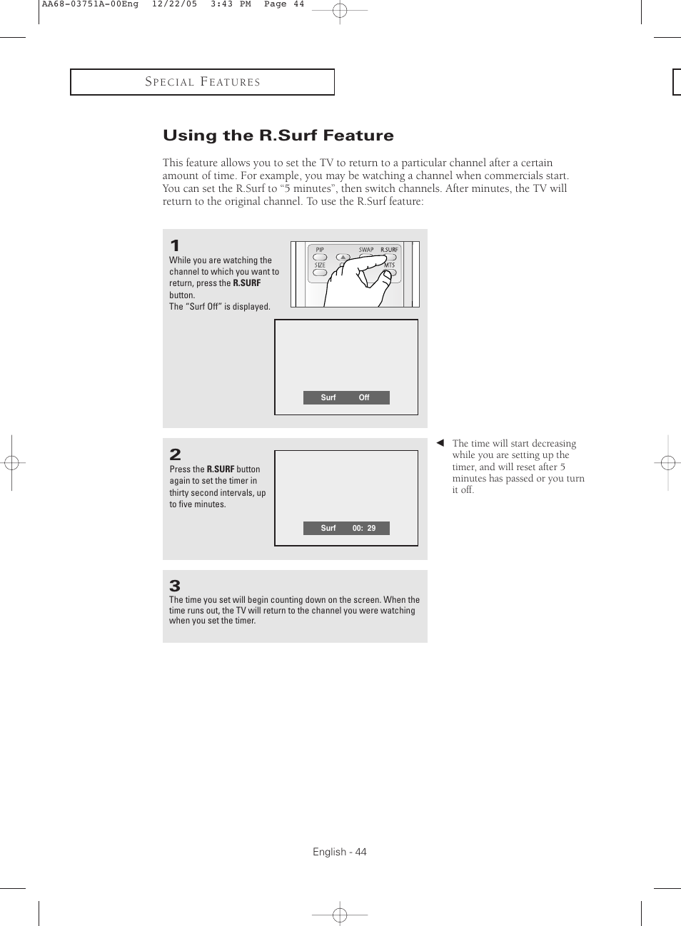 Using the r.surf feature | Samsung CL-21Z30 User Manual | Page 44 / 60