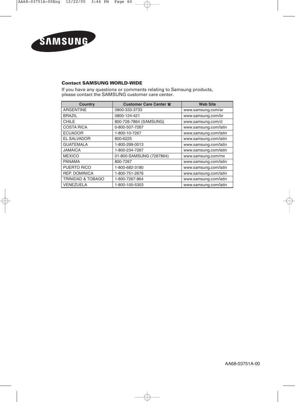 Samsung CL-21Z30 User Manual | Page 60 / 60