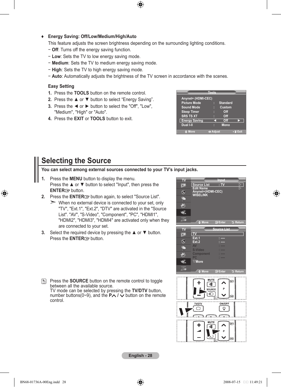 Selecting the source | Samsung BN68-01736A-00 User Manual | Page 30 / 69
