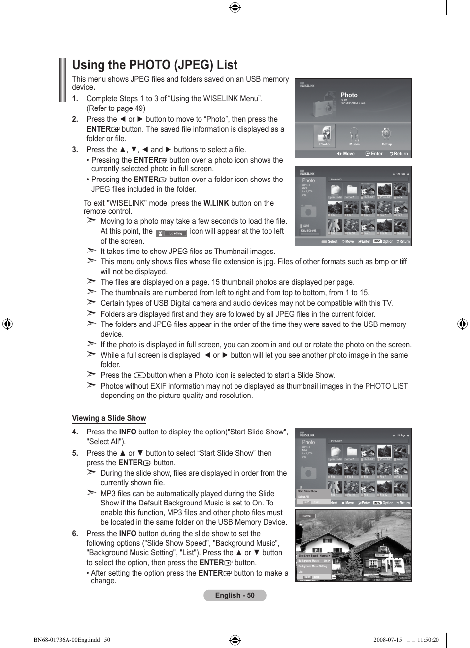 Using the photo (jpeg) list | Samsung BN68-01736A-00 User Manual | Page 52 / 69