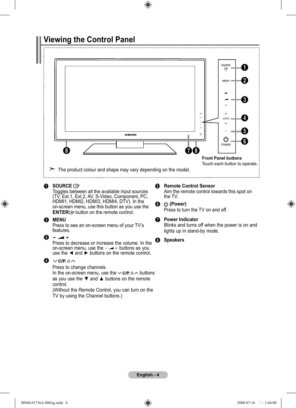 Viewing the control panel | Samsung BN68-01736A-00 User Manual | Page 6 / 69