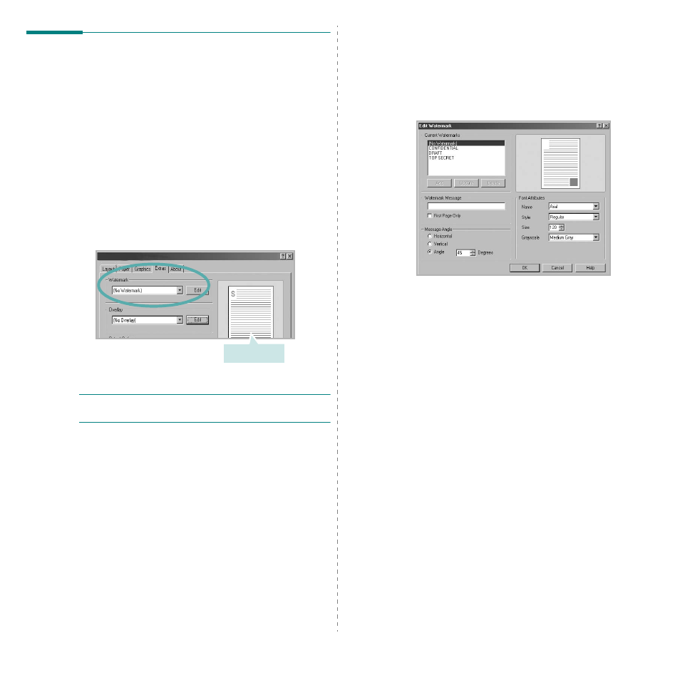 Using watermarks, Using an existing watermark, Creating a watermark | Using an existing watermark creating a watermark | Samsung ML-3560 Series User Manual | Page 104 / 124