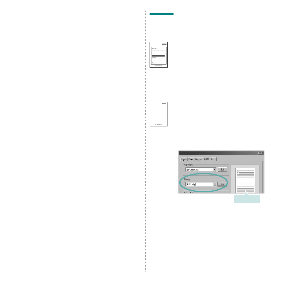 Editing a watermark, Deleting a watermark, Using overlays | What is an overlay, Editing a watermark deleting a watermark, Creating a new page overlay | Samsung ML-3560 Series User Manual | Page 105 / 124