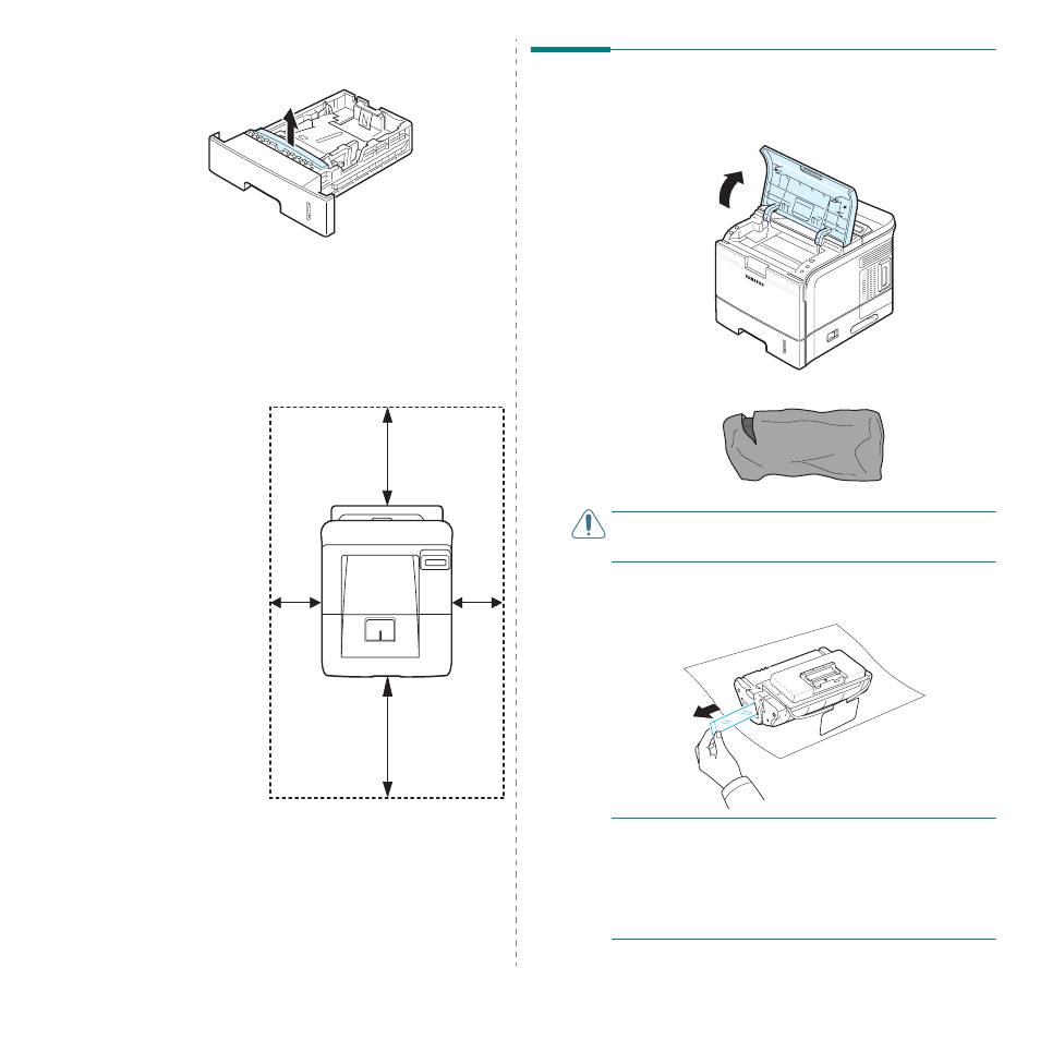 Selecting a location, Installing the toner cartridge | Samsung ML-3560 Series User Manual | Page 15 / 124