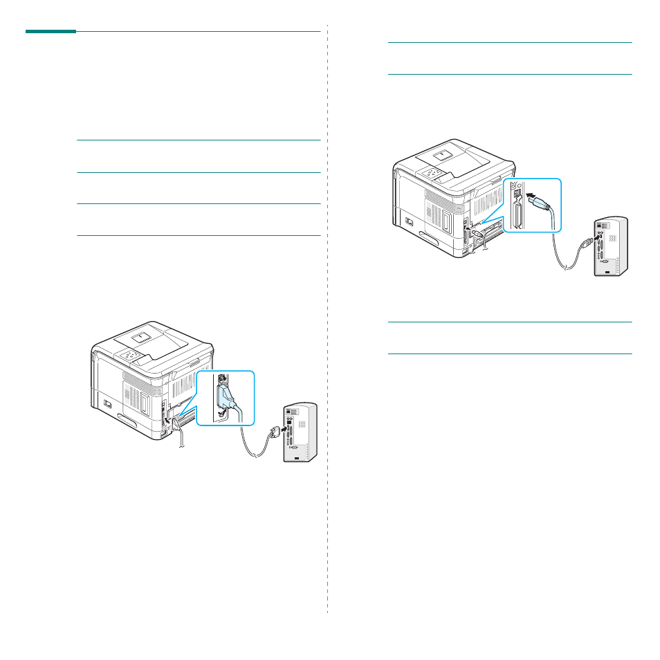 Connecting a printer cable, For local printing, For network printing | For local printing for network printing | Samsung ML-3560 Series User Manual | Page 19 / 124