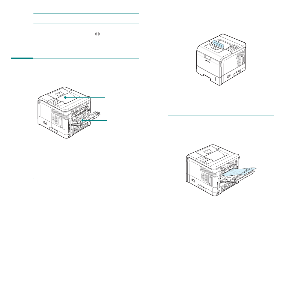 Selecting an output location, Printing to the output tray (face down), Printing to the rear cover (face up) | Printing to the output tray, Printing to the rear cover | Samsung ML-3560 Series User Manual | Page 36 / 124