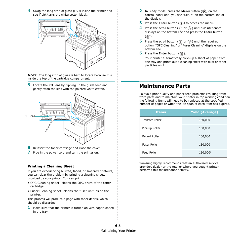 Consumables and replacement parts, Maintenance parts | Samsung ML-3560 Series User Manual | Page 47 / 124