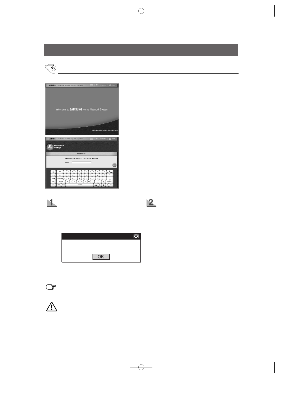 User interface, Logging-in, Welcome message network setup - essid | Samsung HomePAD RH2777AT User Manual | Page 31 / 61