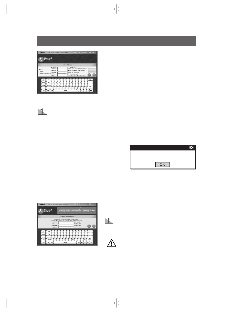User interface, Network setup - remote control setup, Network setup - internet setup | Samsung HomePAD RH2777AT User Manual | Page 32 / 61