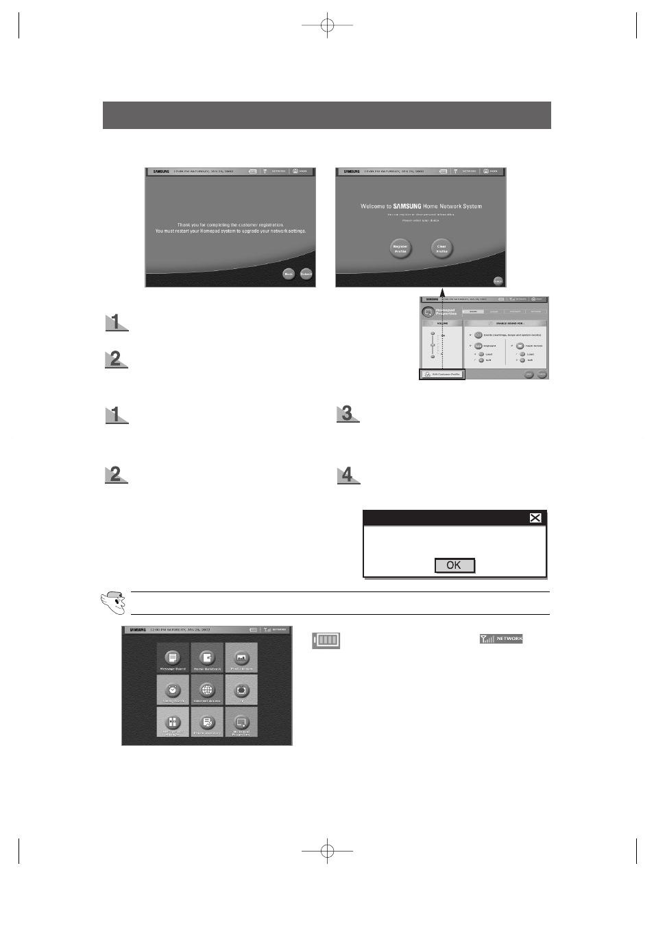User interface, Main, Closing and re-register | Samsung HomePAD RH2777AT User Manual | Page 34 / 61