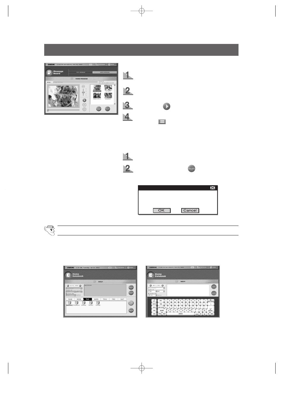 User interface, Home datebook(1) | Samsung HomePAD RH2777AT User Manual | Page 37 / 61