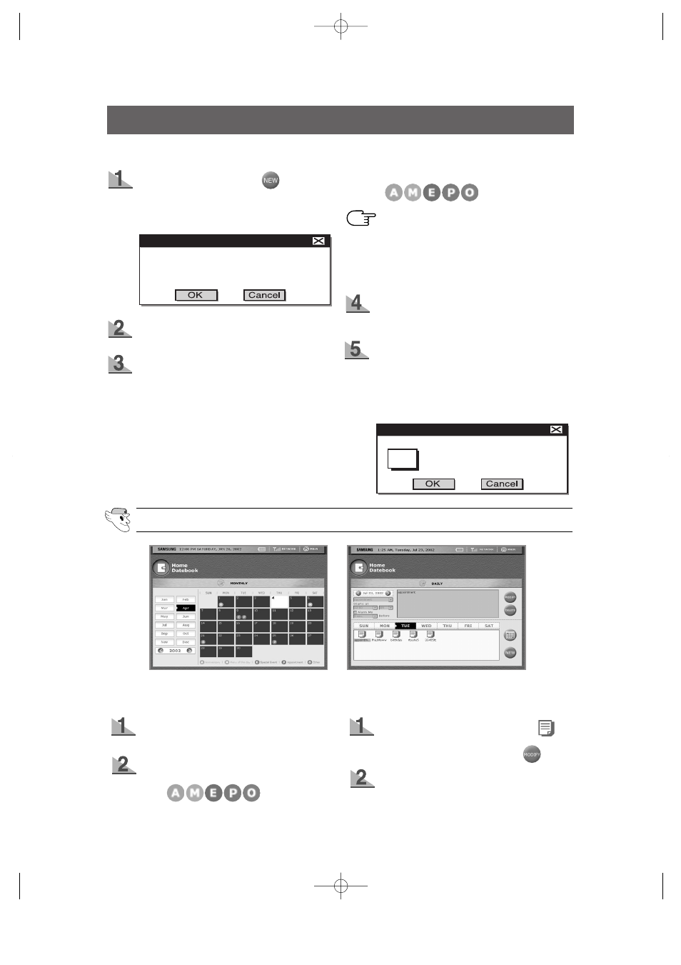 User interface, Home datebook(2) | Samsung HomePAD RH2777AT User Manual | Page 38 / 61