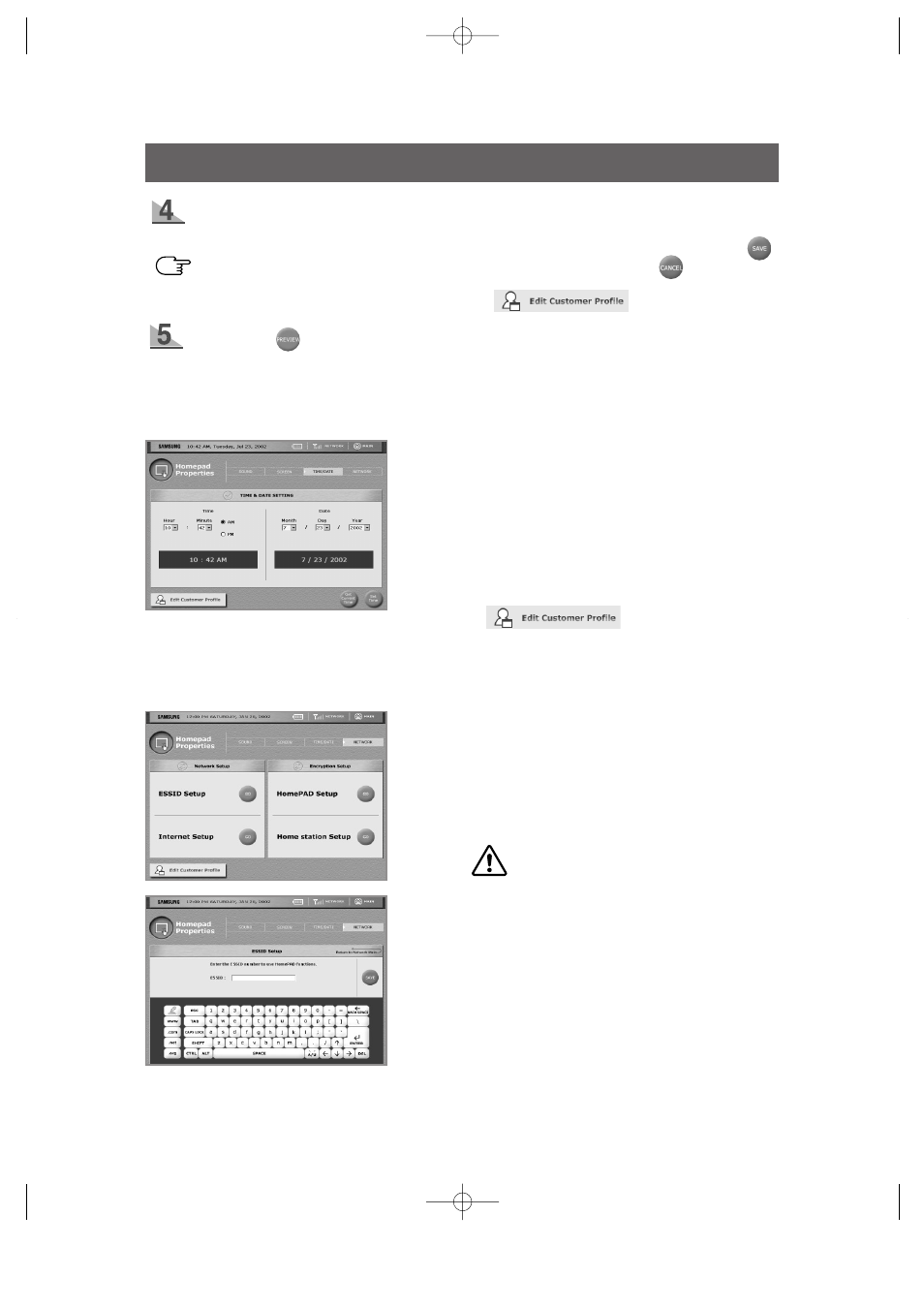 User interface, Time / date, Network | Samsung HomePAD RH2777AT User Manual | Page 48 / 61