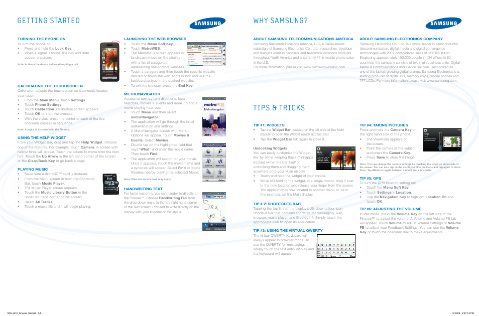 Getting started tips & tricks why samsung | Samsung Finesse SCH r810 User Manual | Page 2 / 2