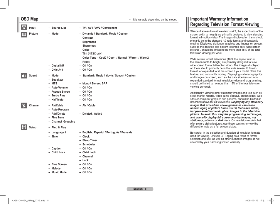 Osd map | Samsung 2Z58 User Manual | Page 8 / 8