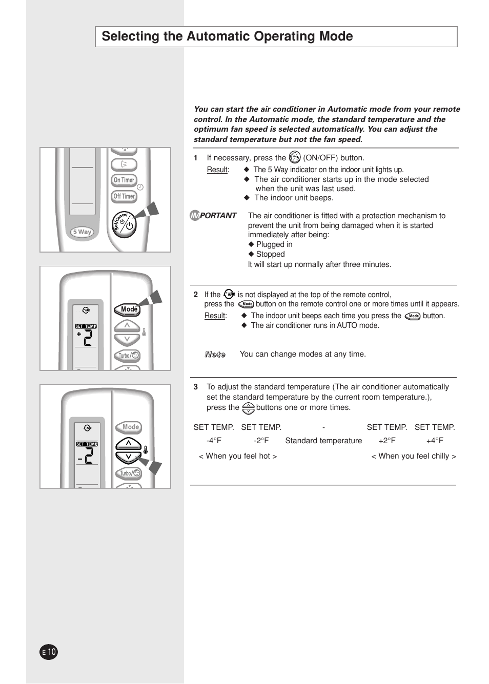 Selecting the automatic operating mode | Samsung AQ09A5(6)MAF User Manual | Page 10 / 28
