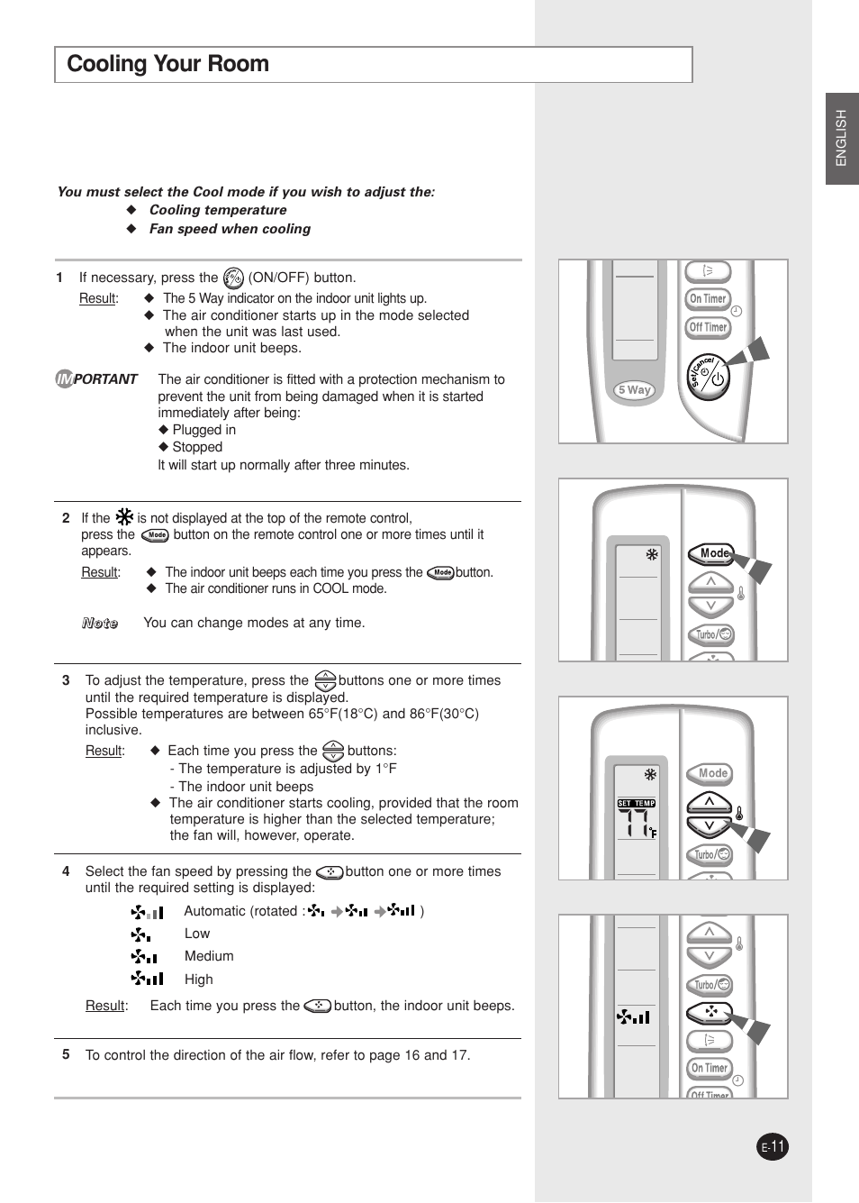 Cooling your room | Samsung AQ09A5(6)MAF User Manual | Page 11 / 28