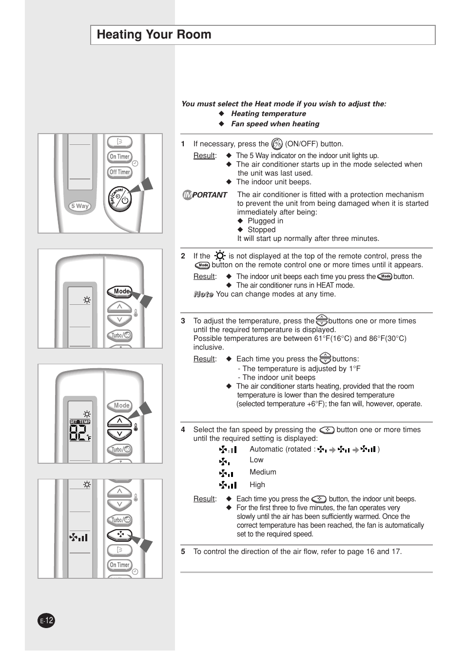 Heating your room | Samsung AQ09A5(6)MAF User Manual | Page 12 / 28