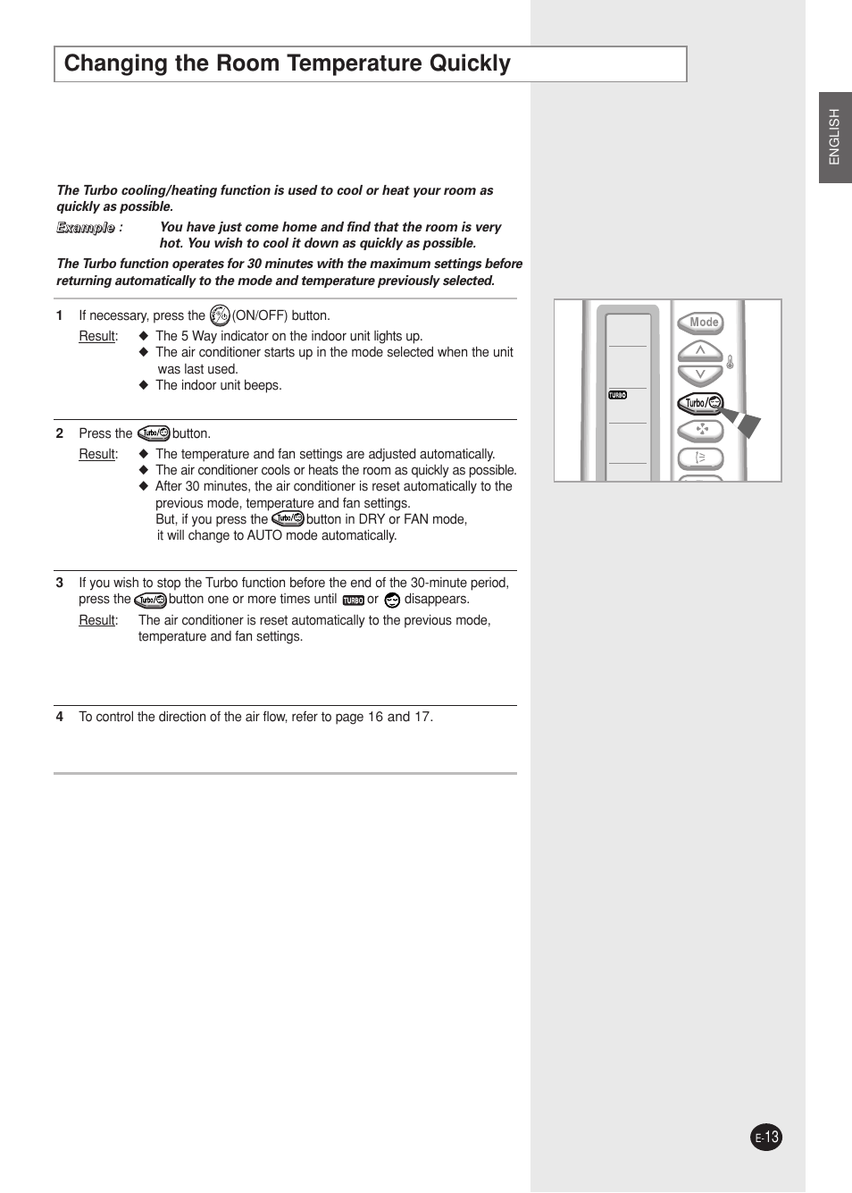 Changing the room temperature quickly | Samsung AQ09A5(6)MAF User Manual | Page 13 / 28