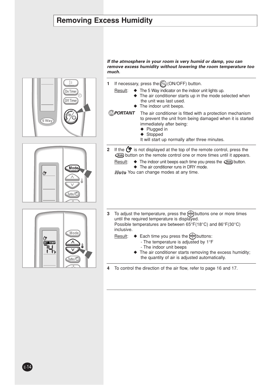 Removing excess humidity | Samsung AQ09A5(6)MAF User Manual | Page 14 / 28