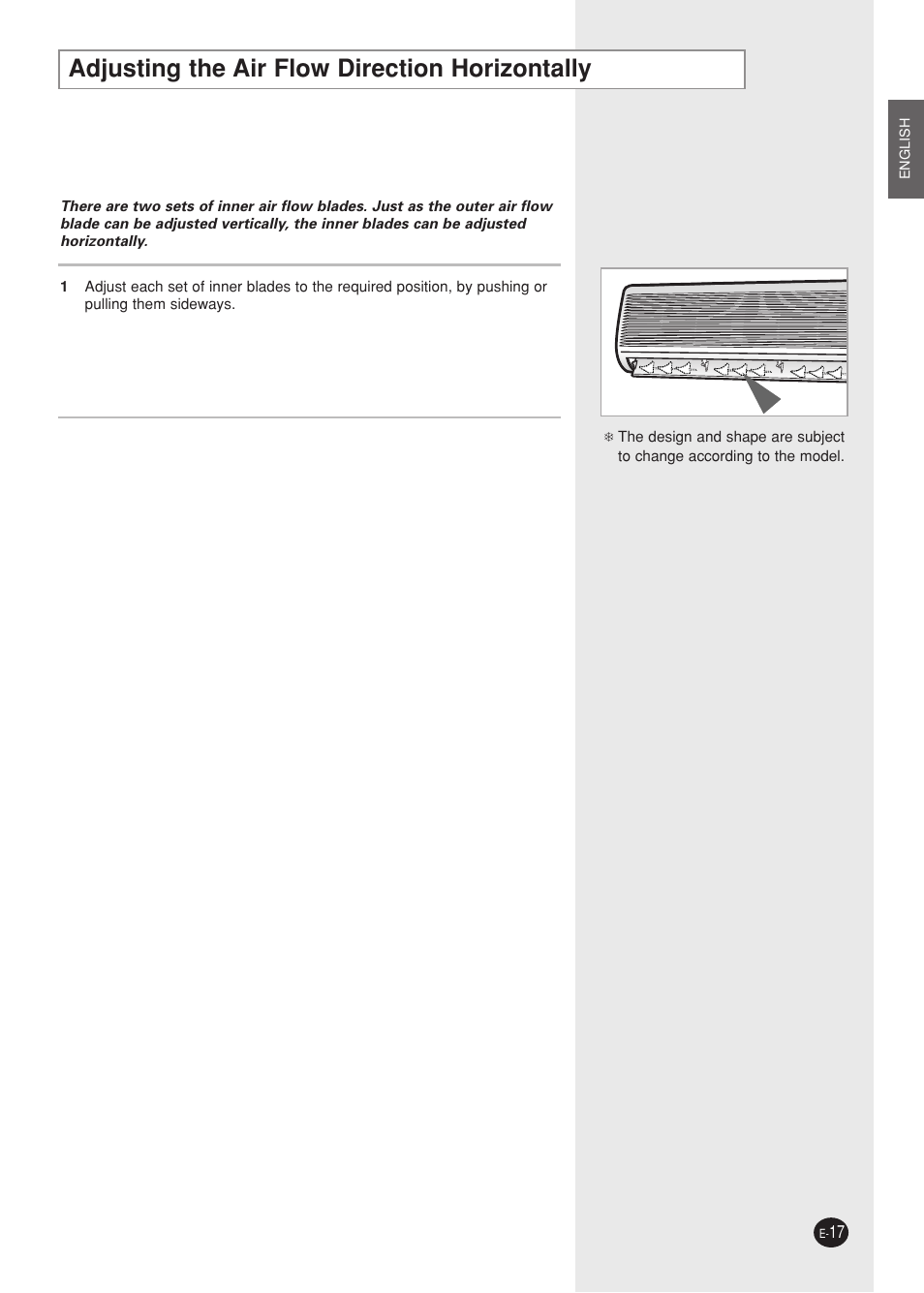 Adjusting the air flow direction horizontally | Samsung AQ09A5(6)MAF User Manual | Page 17 / 28