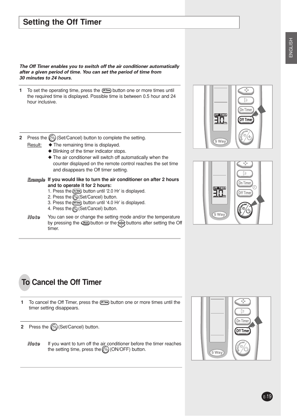 Setting the off timer | Samsung AQ09A5(6)MAF User Manual | Page 19 / 28