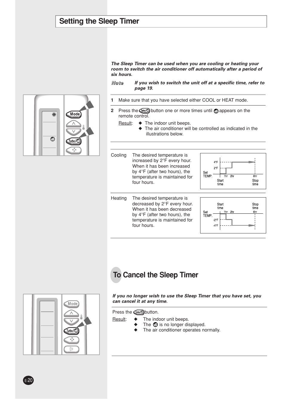 Setting the sleep timer | Samsung AQ09A5(6)MAF User Manual | Page 20 / 28