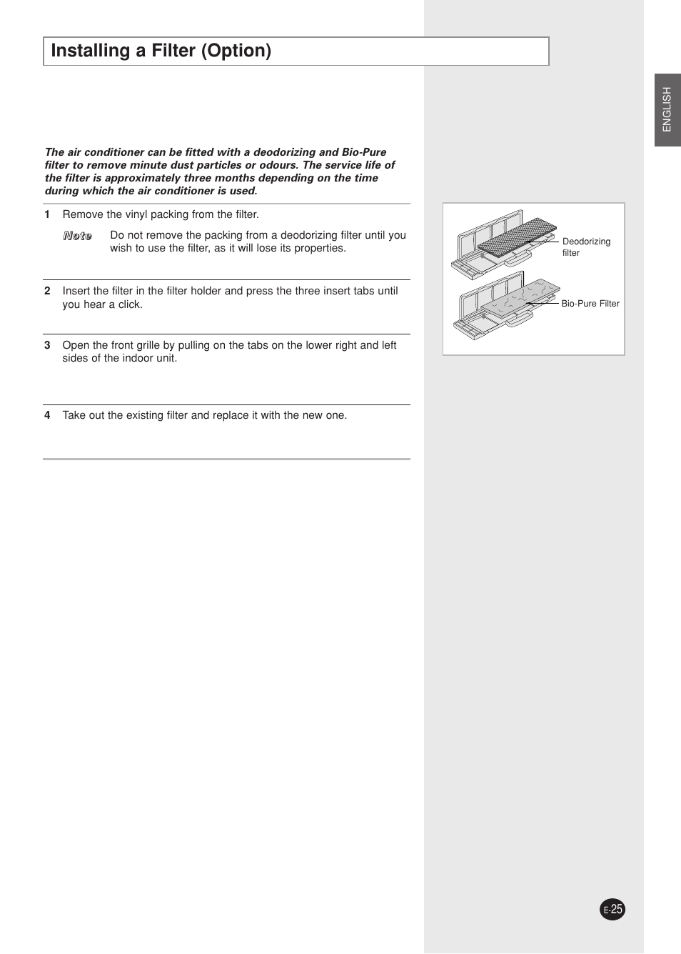 Installing a filter (option) | Samsung AQ09A5(6)MAF User Manual | Page 25 / 28