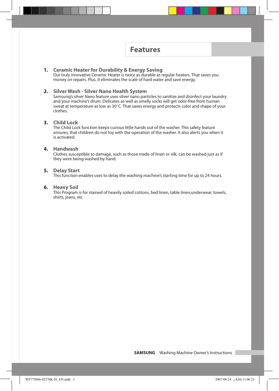 Features | Samsung WF7758S6 User Manual | Page 3 / 24