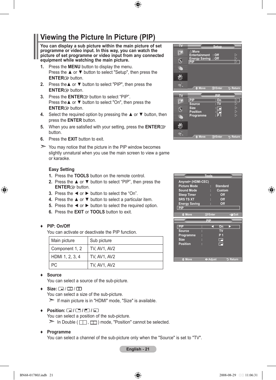 Viewing the picture in picture (pip) | Samsung BN68-01780J-00 User Manual | Page 23 / 79