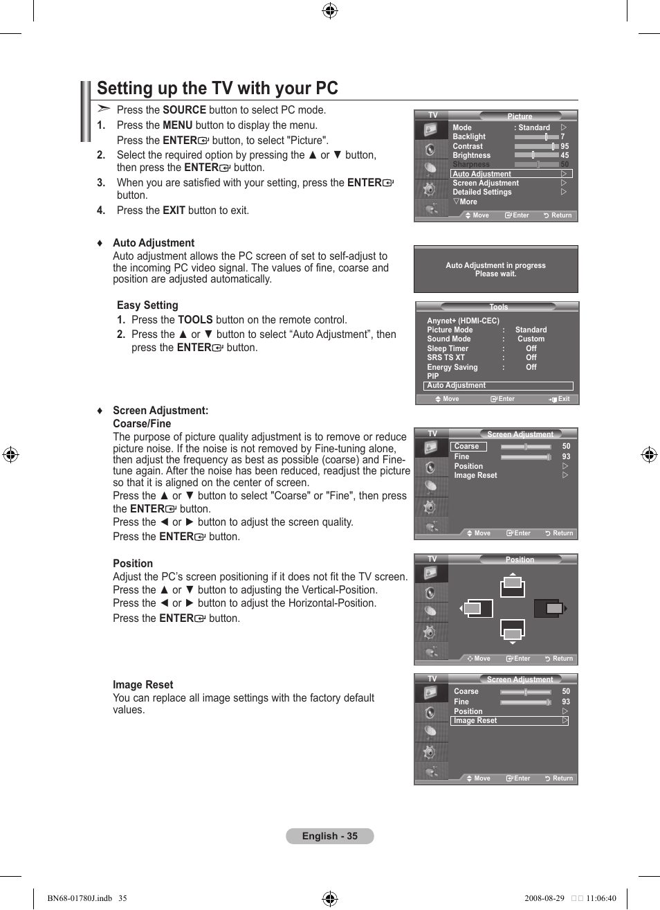 Setting up the tv with your pc | Samsung BN68-01780J-00 User Manual | Page 37 / 79
