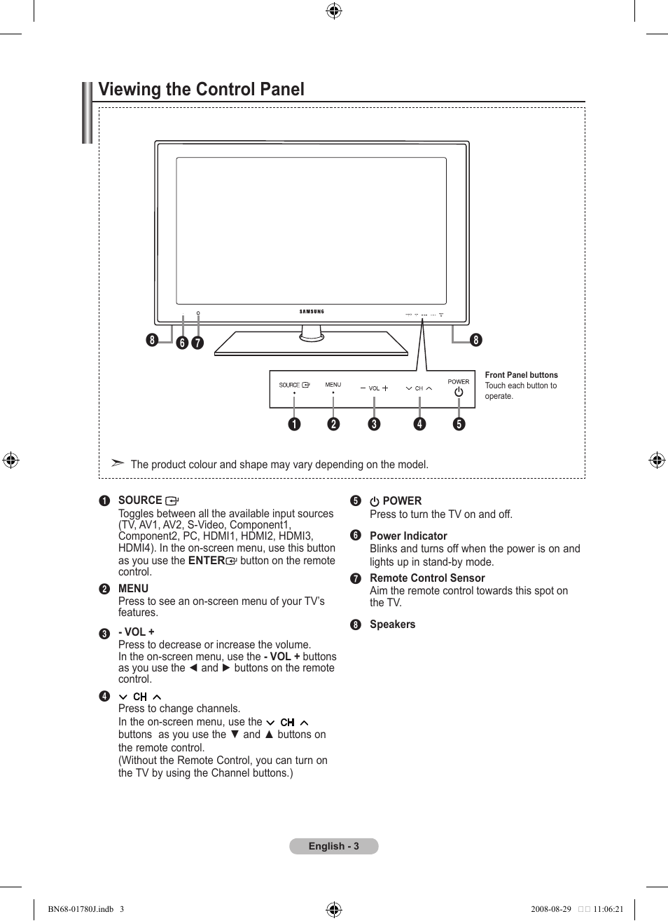 Viewing the control panel | Samsung BN68-01780J-00 User Manual | Page 5 / 79